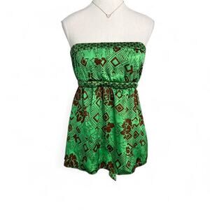 Baby doll Tie Back Sleevless top Size: M XXI Brown Green Tropical 2000s core top